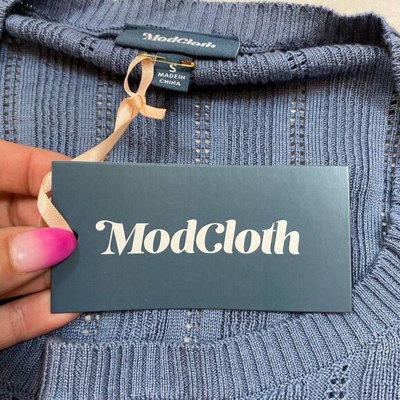 New with Tags ModCloth Open Weave Light Blue Boat Neck Sweater Size Small - Picture 11 of 11